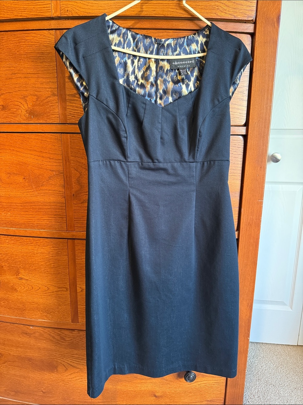 Connected Apparel Navy Blue Midi Cap-Sleeve Dress